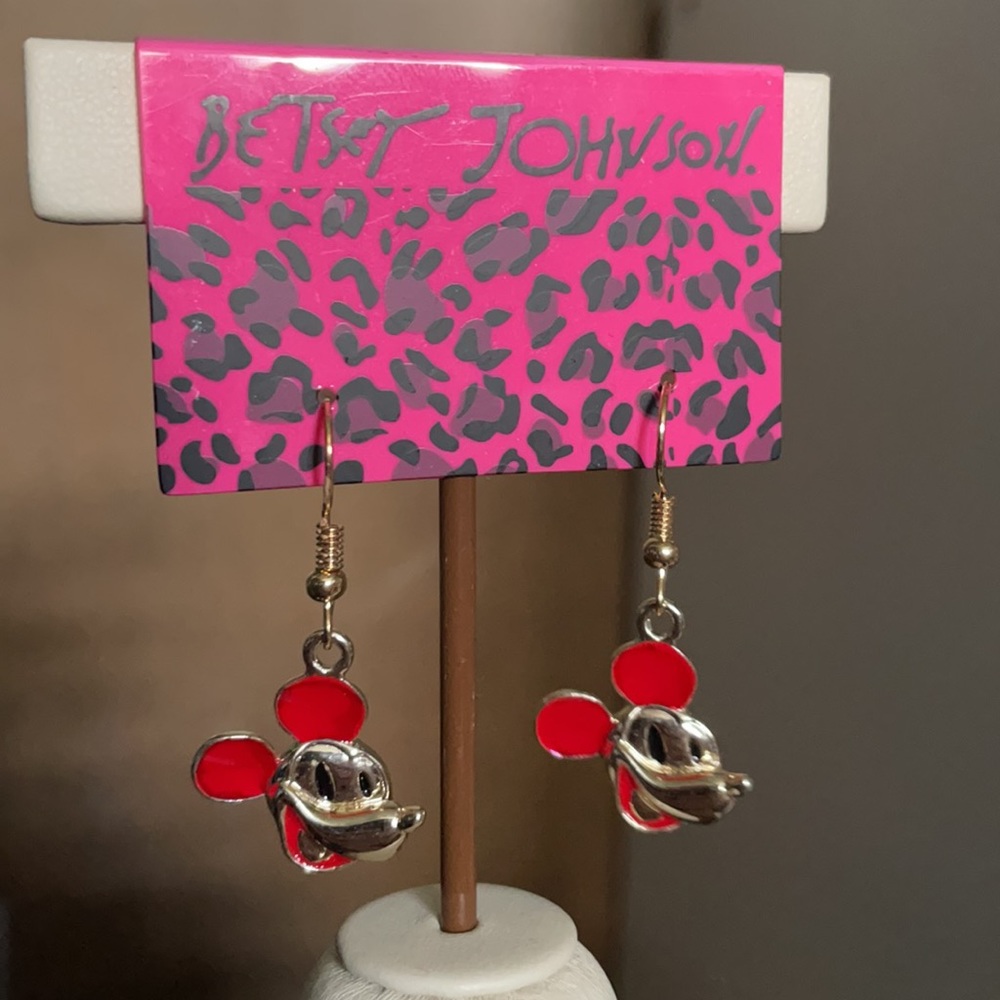 Betsey Johnson Mickey Dangle Earrings New - Picture 1 of 6